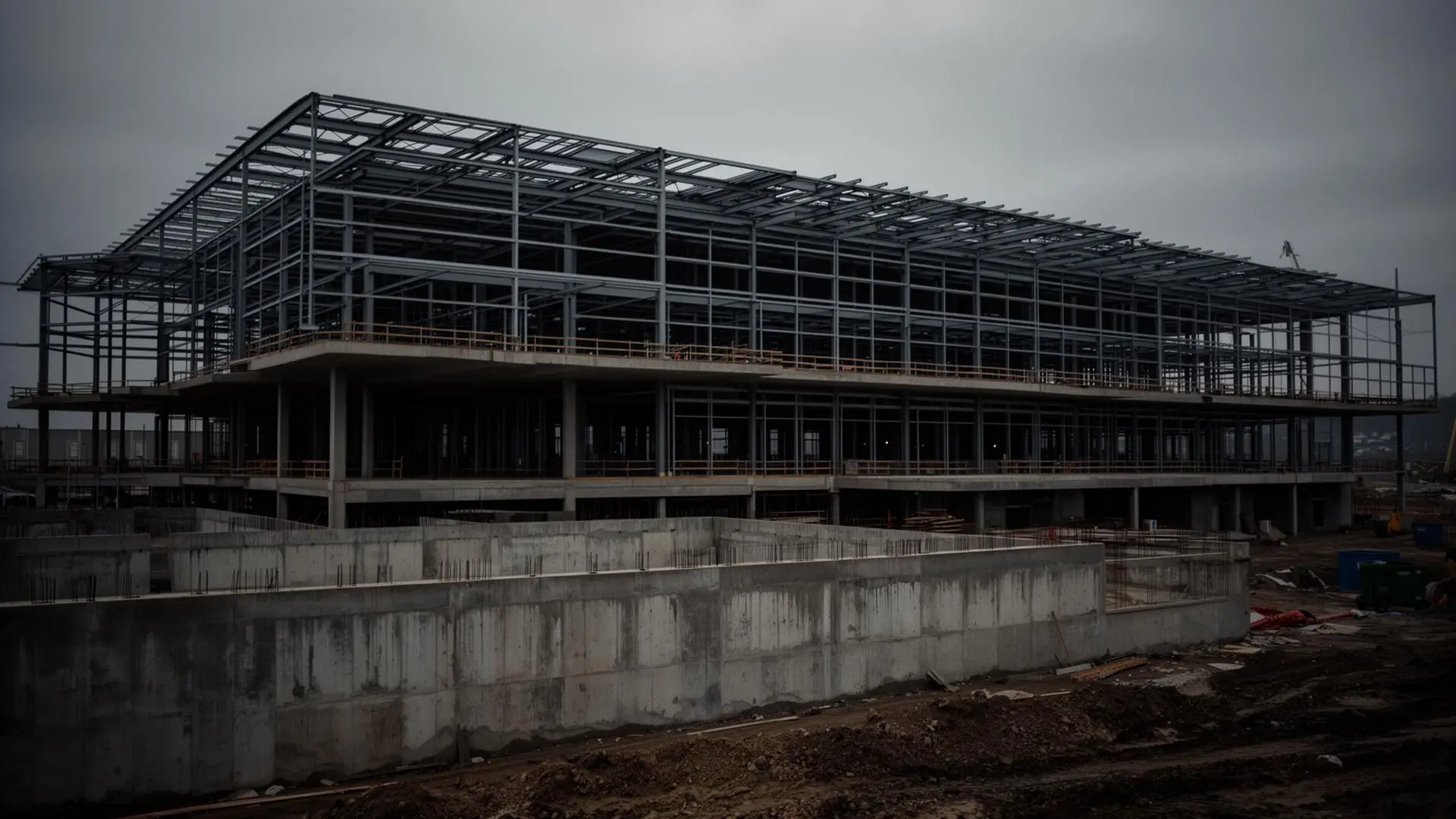 Construction project foundation and lower floors at active build phase